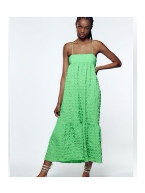 ZARA Lime Green Textured Maxi Dress